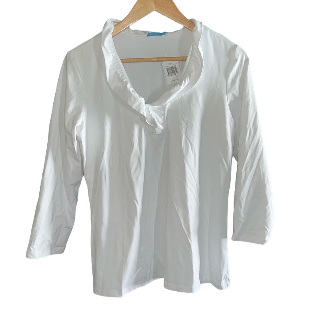 J. McLaughlin White 3/4 Sleeve Duham Top Size Medium